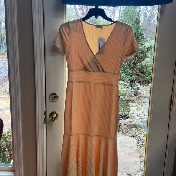 Angvns Dresses & Skirts - Chic V-Neck Midi Dress in Soft Peach
NWT